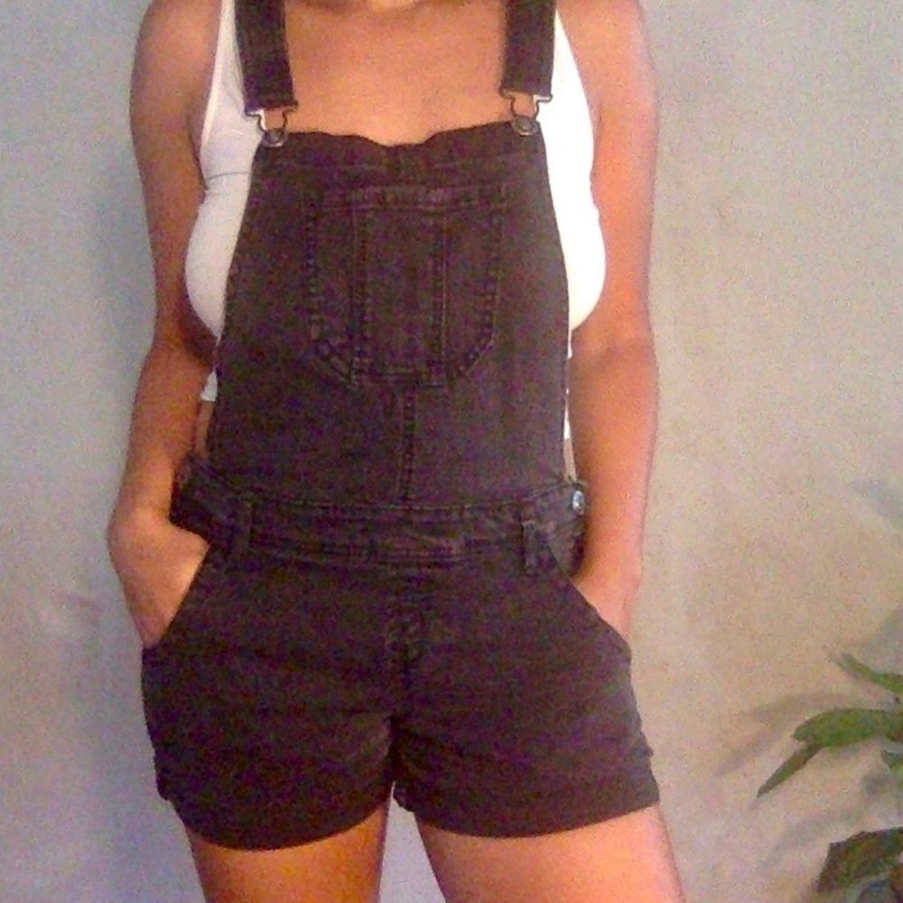 Vintage faded denim overall shorts